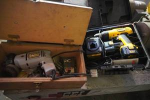 lot 205 image: DeWalt 12 V Battery drill and corded drill & heads
