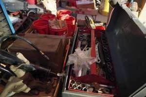 lot 211 image: Metal Tool box and assorted nails &amp screws