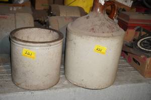 lot 221 image: Brown top jug and 1 gal crock-no markings
