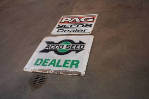 lot 278 image: Two metal signs, ACCO Seed Dealer, PNG Seed Dealer
