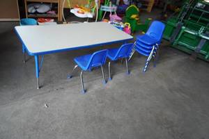 lot 282 image: Wood four shelf unit 36 W x 30 T x 24 D Day Care
