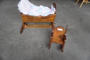 lot 302 image: Doll Cradle, Blankets and chair