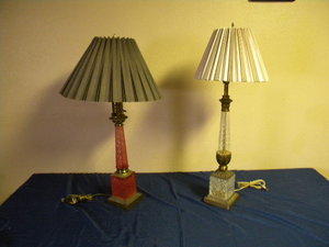 lot 21 image: 2) Glass and brass lamps redclear