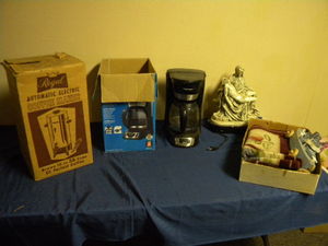 lot 136 image: 2 Coffee makers,Pieta statue, rug
