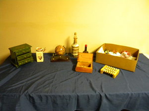 lot 164 image: Jewelry chest, desk globe, misc