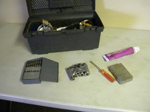 lot 193 image: Tool box, drill bits, sockets, misc