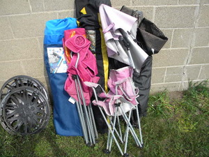 lot 211 image: Folding camp chairs, cot, double