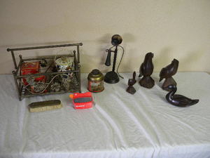 lot 569 image: Metal tins, viewmaster, phone
