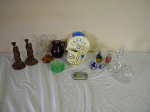 lot 573 image: Cast candle holders, green saucers