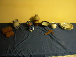 lot 695 image: Pitcher, vases, dishes, boxes