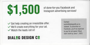 lot 2 image: Facebook Advertising Campaign Dialog Design, Gift Certificates to One Source Imaging, DCO Tech, My Storage