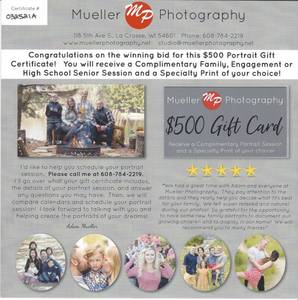 lot 84 image: $500 Gift Certificates Mueller Photography in LaCrosse