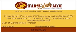 lot 95 image: Gift Certificate for 10 packages of 100% Grass-fed Ground Beef