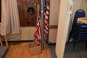 lot 100 image: Projector screen, flags 