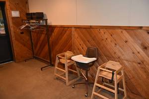 lot 125 image: Coat rack, 2 boosters, 2 high chairs