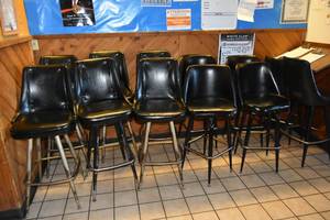 lot 155 image: 12 black padded barstools