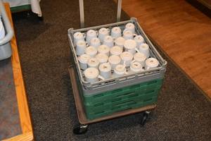 lot 203 image: 4) Racks of Coffee cups & cart