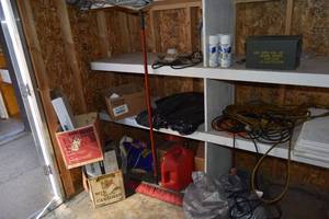 lot 247 image: Gas cans, ext. cords, amo box