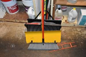 lot 287 image: Broom, 3 snow pushers, ice scraper, vac