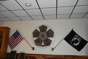 lot 296 image: Wall Display of Granite from Branches of Service & Flags