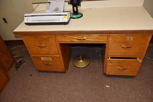lot 305 image: 2) Desks, 1 wooden and 1 metal