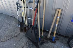 lot 13 image: Hand tools, Post Hole Digger, shovels, maul