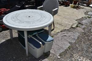 lot 32 image: Poly table and chairs & coolers