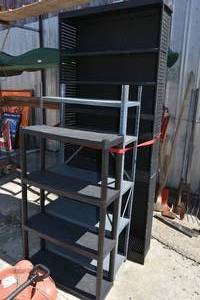 lot 34 image: 2) Metal shelves, poly shelf