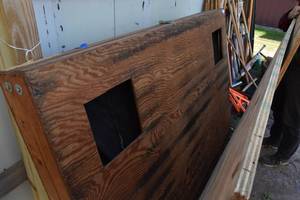 lot 64 image: 6 X 8  wood suitcase fish house