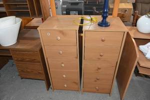 lot 127 image: 2) Five drawer chests & lamp