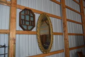 lot 166 image: Oval mirror & Knick knack shelf
