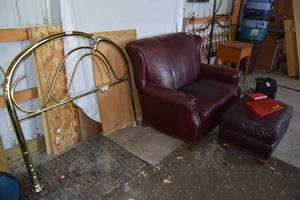 lot 202 image: Items from April Auction, Poster, Sewing Machine, Couch, Misc.