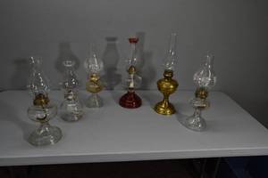 lot 241 image: 6) Oil lamps glass and metal