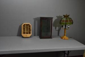 lot 258 image: Lead glass lamp & display boxes