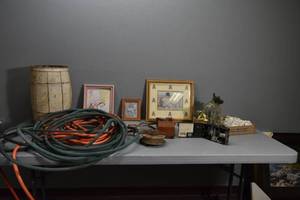 lot 269 image: Nail keg, hay pully, air hose