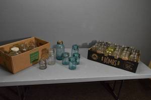lot 275 image: Blue Glass lid canning jars