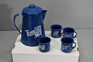lot 217 image: Jack D. Enamel Coffee Pot &amp Cups