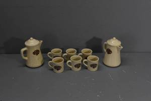 lot 218 image: Jack D. Enamel Coffees Pot &amp 6)Cups