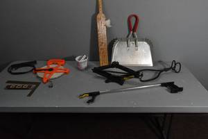 lot 296 image: 300 Plumb, dustpan, jack, tongs
