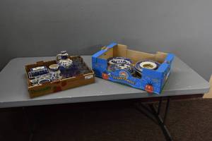 lot 308 image: Blue Willow Dishes-Two boxes