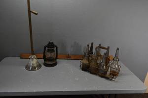 lot 320 image: Oil bottles & rack, coat rack
