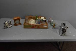lot 328 image: Glasses, 2) clocks, toaster