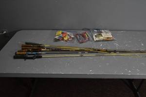lot 383 image: 5) Fishing Rods & 3) bags tackle