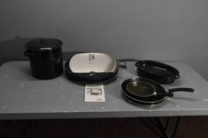 lot 399 image: 2) T-Fal pans, Grill, Roaster