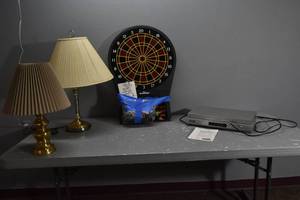 lot 421 image: Sony VHS, Dart Board, Lamp