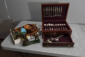 lot 423 image: Cast Iron Bank, Flatware, Bowls