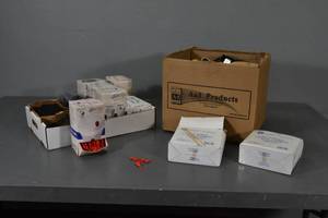 lot 153 image: 5) Boxes Stir to go plugs, stir sticks, mugs