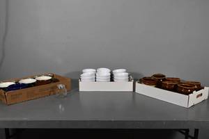 lot 157 image: 24) White bowls, 8 soup bowls, 8 covered jars