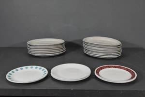 lot 159 image: 15) China steel plates, 9) Corelle plates