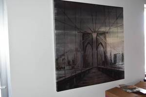 lot 49 image: Painting of the Brooklyn Bridge 39 x 39